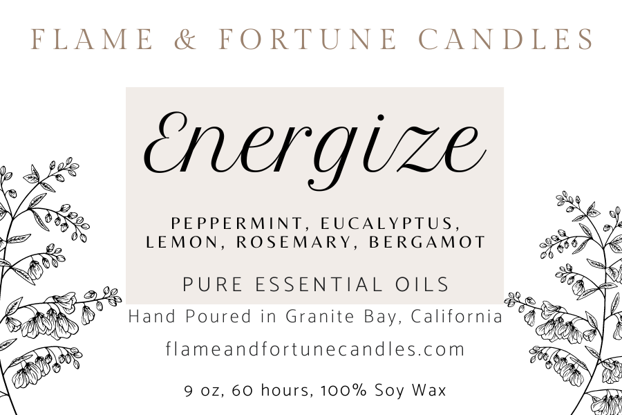 Energize Aromatherapy Candle - Revitalizing Essential Oil Blend, Soy Wax, 8 oz