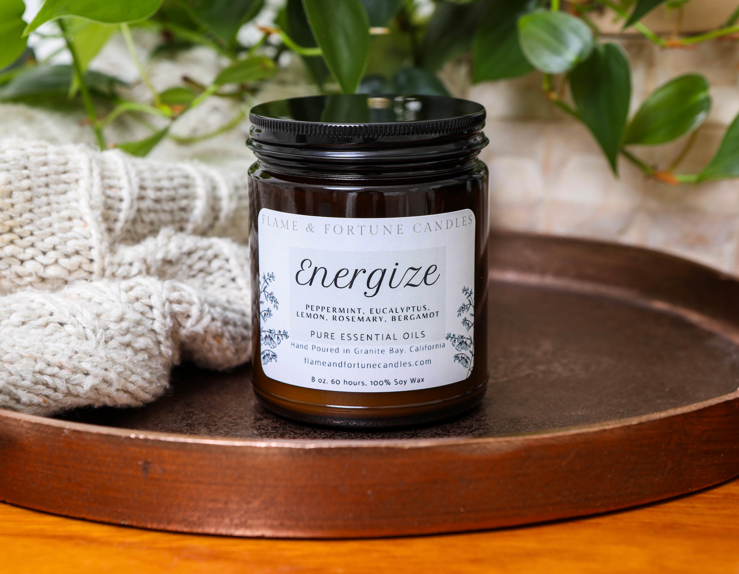 Energize Aromatherapy Candle - Revitalizing Essential Oil Blend, Soy Wax, 8 oz