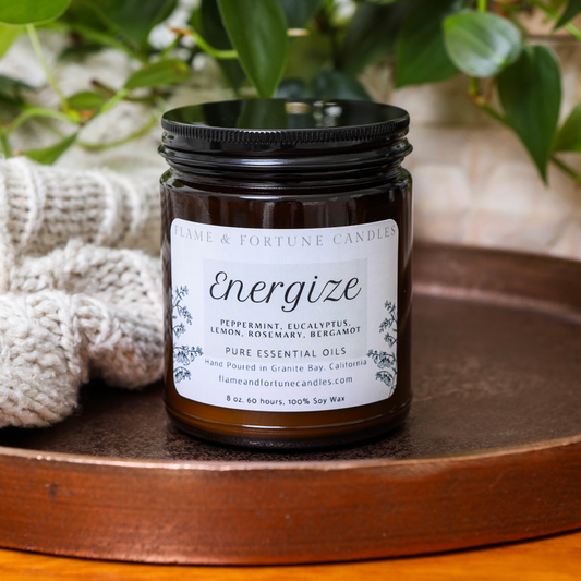 Energize Aromatherapy Candle - Revitalizing Essential Oil Blend, Soy Wax, 8 oz