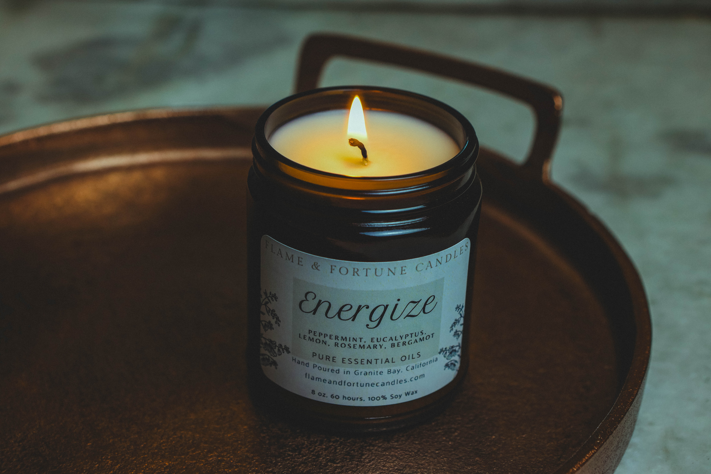 Energize Aromatherapy Candle - Revitalizing Essential Oil Blend, Soy Wax, 8 oz