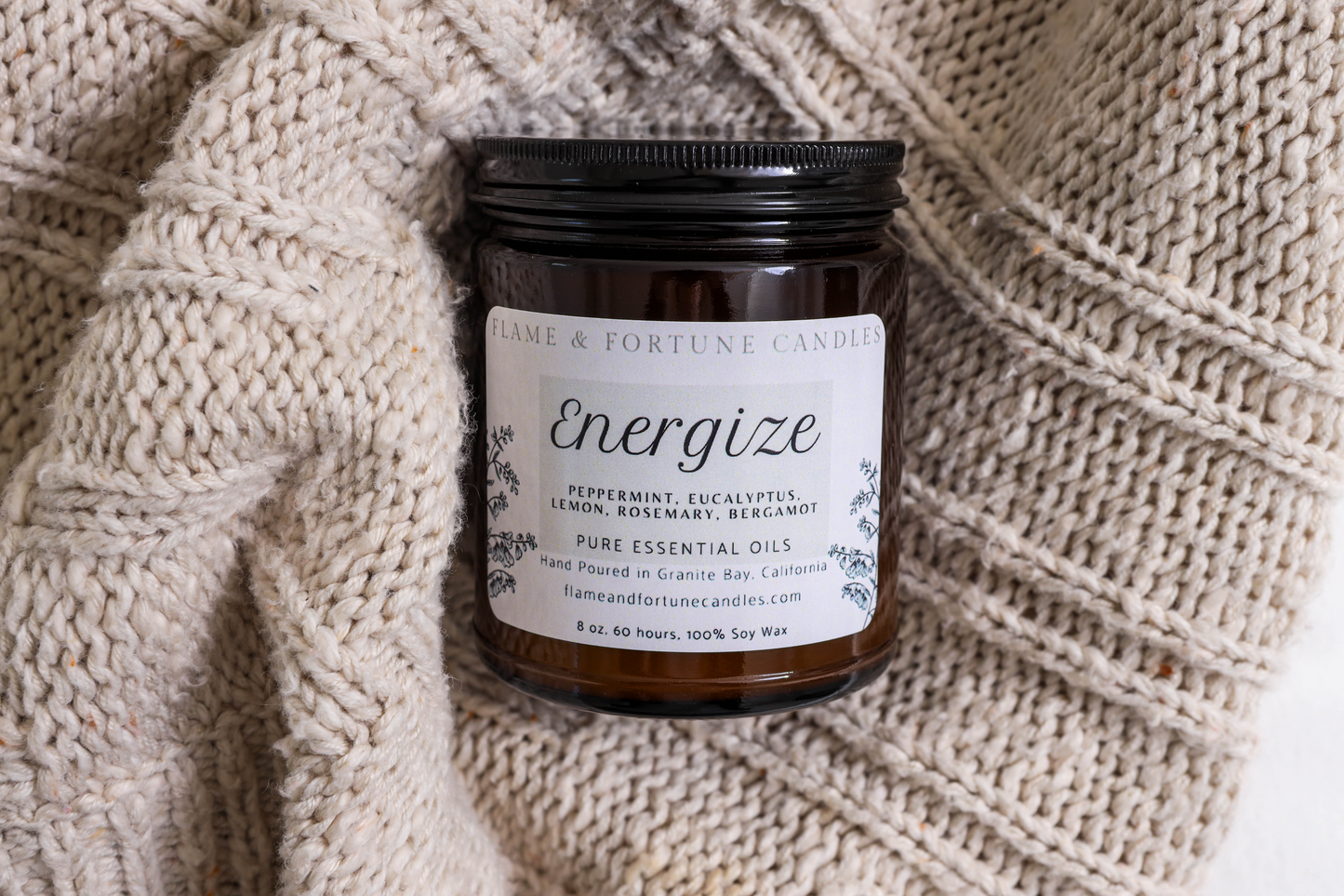 Energize Aromatherapy Candle - Revitalizing Essential Oil Blend, Soy Wax, 8 oz