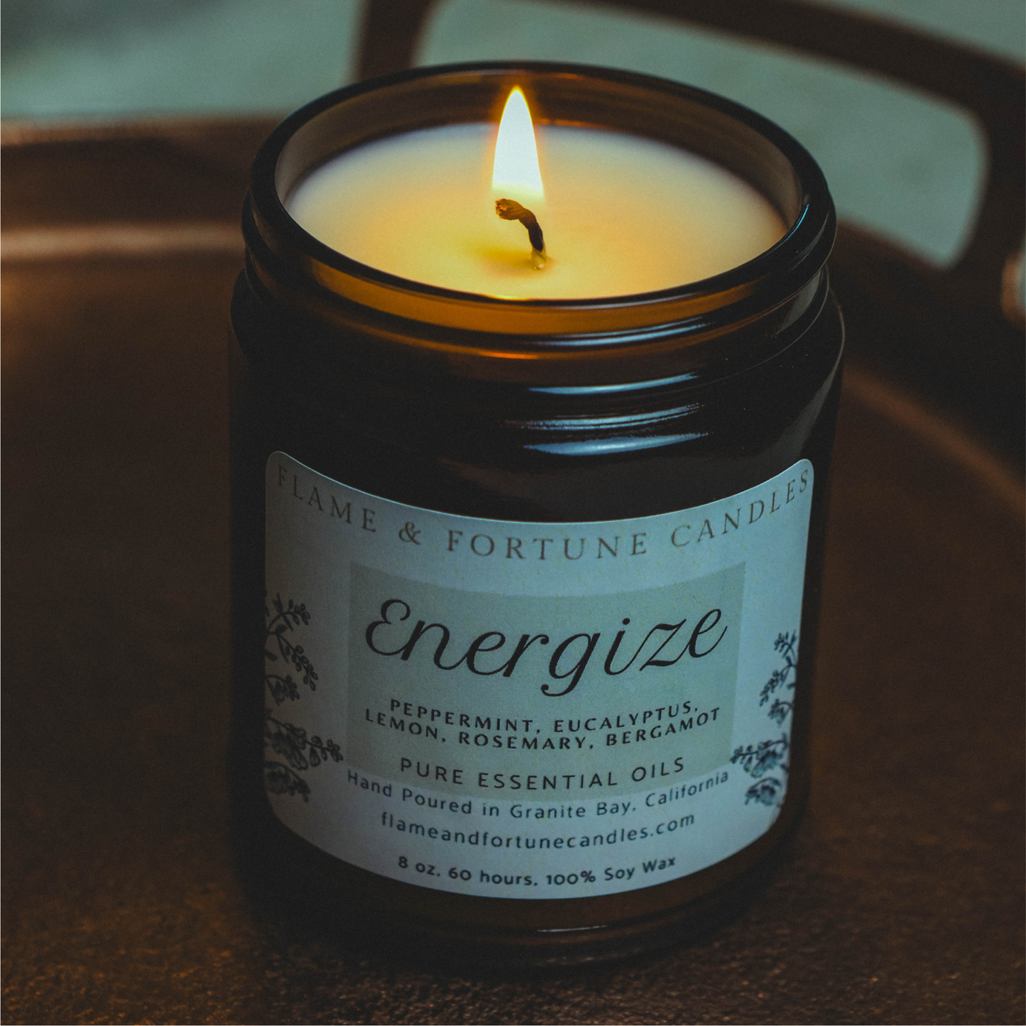 Energize Aromatherapy Candle - Revitalizing Essential Oil Blend, Soy Wax, 8 oz