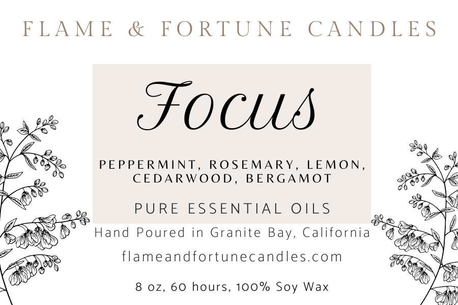 Focus Essential Oil Candle - Soy Wax for Concentration & Clarity, 8 oz