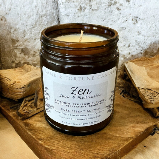 Zen: Yoga & Meditation Candle - Serene Essential Oil Blend, 8 oz Soy Wax