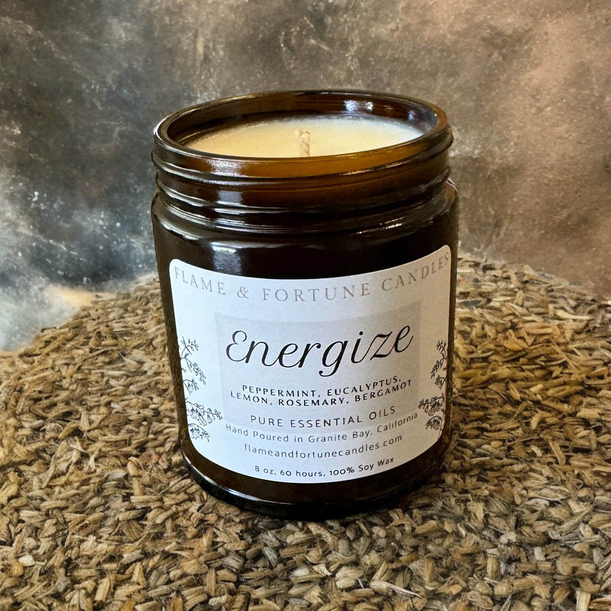 Energize Aromatherapy Candle - Revitalizing Essential Oil Blend, Soy Wax, 8 oz