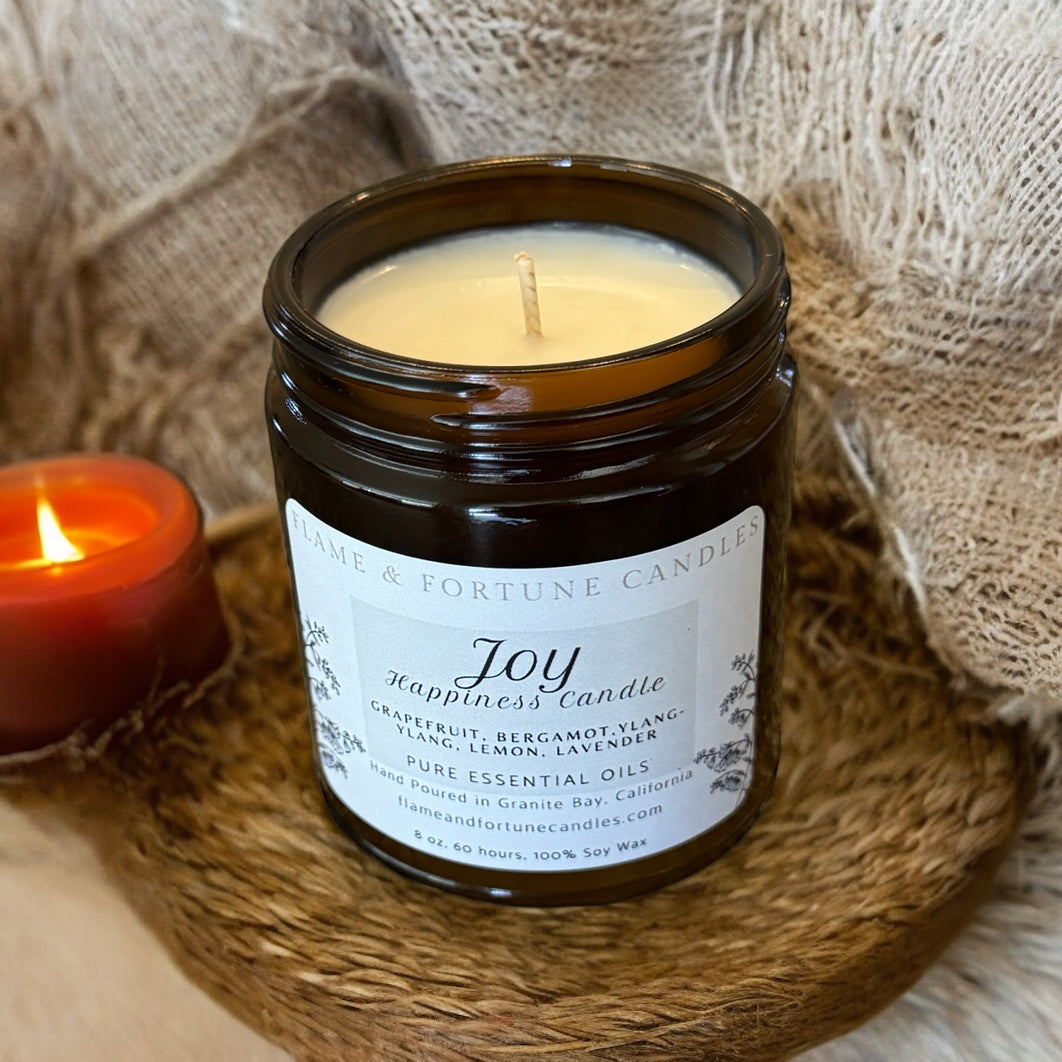 Joy: Happiness Candle - Essential Oil Soy Wax Blend for Positivity, 8 oz